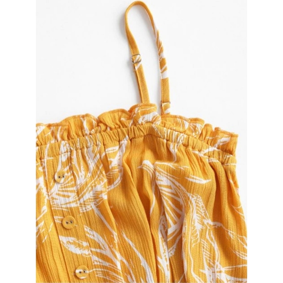 Zaful Women's Crinkly Frilled Bandeau Yellow Sun Dress Small - Picture 4 of 6